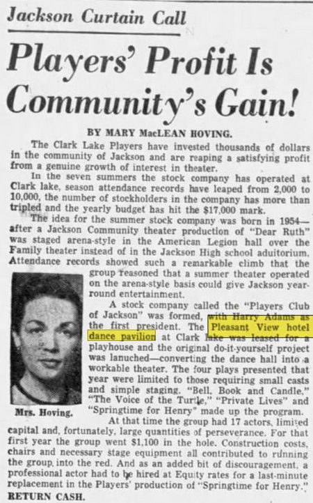 Pleasant View Hotel and Dance Pavillion - Oct 09 1960 Article